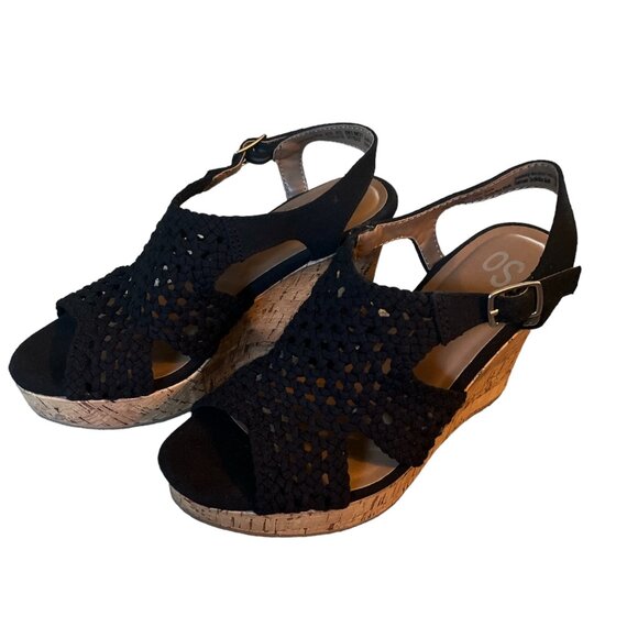 So Taffy Black Wedge Heel Sandals - Size 7.5 - Picture 3 of 7